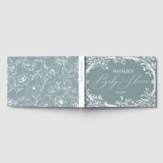 Vintag zeitlose Blumenblauer Babydusche Gästebuch (Voll)