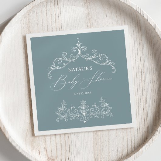 Vintag zeitlose Blumenblauer Babydusche Napkins Serviette