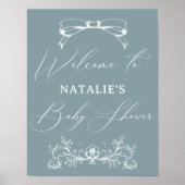 Vintag zeitlose Blumenblauer Babydusche Poster (Vorne)