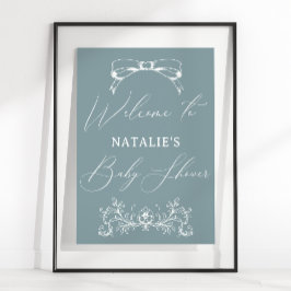 Vintag zeitlose Blumenblauer Babydusche Poster