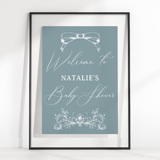 Vintag zeitlose Blumenblauer Babydusche Poster