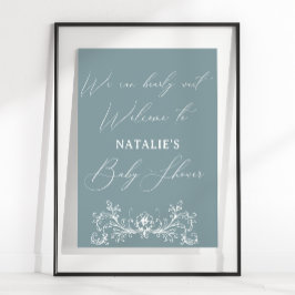 Vintag zeitlose Blumenblauer Babydusche Poster