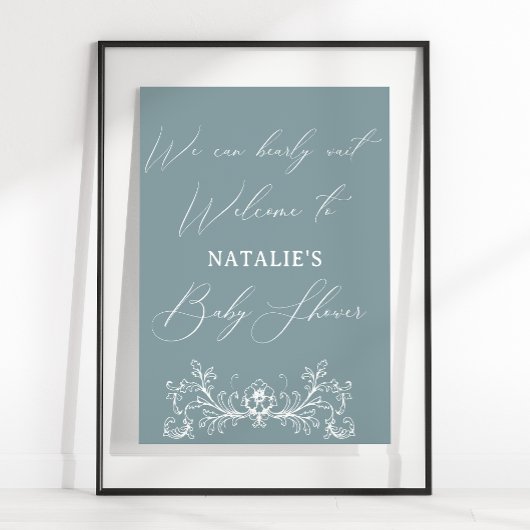 Vintag zeitlose Blumenblauer Babydusche Poster