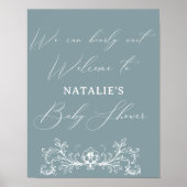 Vintag zeitlose Blumenblauer Babydusche Poster (Vorne)