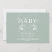 Vintag zeitlose Blumengrün-Babydusche Einladung (Vorderseite)