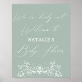 Vintag zeitlose Blumengrün-Babydusche Poster (Vorne)