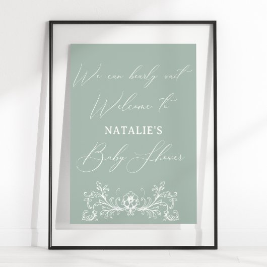 Vintag zeitlose Blumengrün-Babydusche Poster