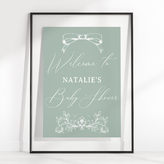 Vintag zeitlose Blumengrün-Babydusche Poster