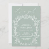 Vintag zeitlose Blumengrün-Girl-Babydusche Einladung (Vorderseite)