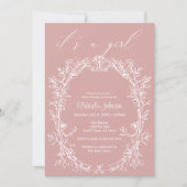 Vintag zeitlose Blumenpinke Kinderdusche Einladung (Vorderseite)