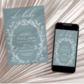 Vintag zeitlose Blumenrahmen Blue Baby Dusche Einladung