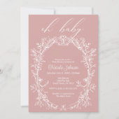 Vintag zeitlose Blumenrahmen Pink Babydusche Einladung (Vorderseite)
