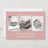 Vintag zeitlose Blumenrosa-Kinderankündigung Einladung (Vorderseite)