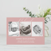 Vintag zeitlose Blumenrosa-Kinderankündigung Einladung (Stehend Vorderseite)