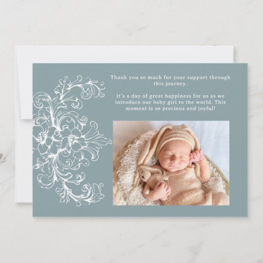 Vintag zeitlose Blumenschmuckankündigung Einladung (Rückseite)