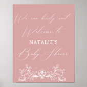 Vintag zeitlose Blütenpink-Babydusche Poster (Vorne)