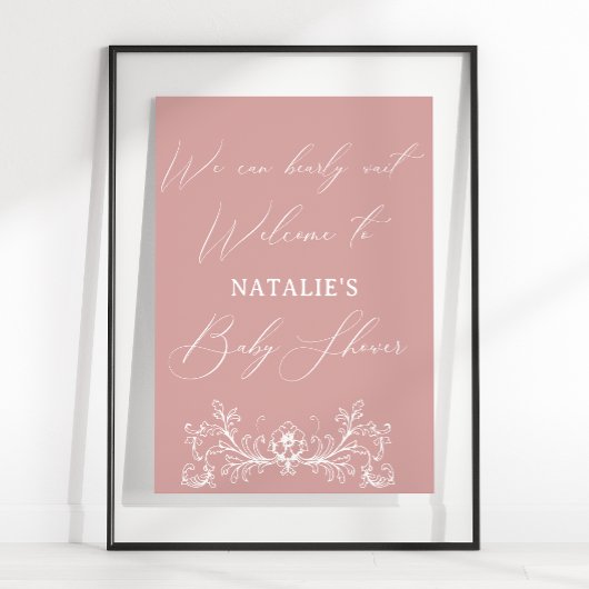 Vintag zeitlose Blütenpink-Babydusche Poster