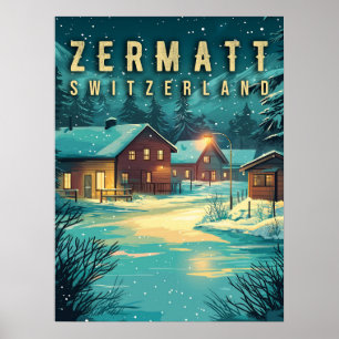 Vintag Zermatt, Schweiz: Schneealpen bei Nacht Poster