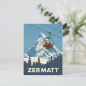 Vintag Zermatt Schweiz Skireise Postkarte (Stehend Vorderseite)