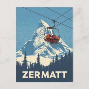 Vintag Zermatt Schweiz Skireise Postkarte
