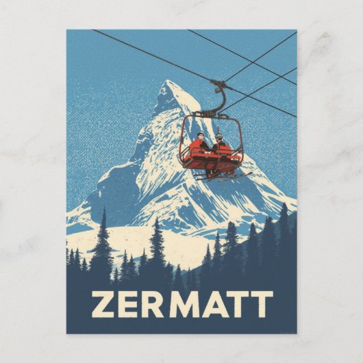 Vintag Zermatt Schweiz Skireise Postkarte (Vorderseite)
