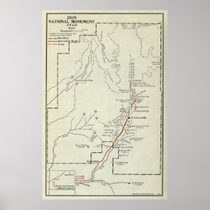 Vintag Zion National Park Map (1919) Poster