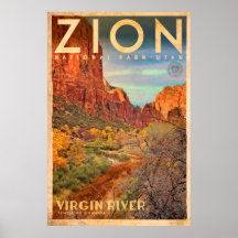 Vintag Zion National Park Travel Poster