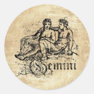 Vintag Zodiac Gemini Runder Aufkleber