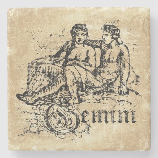 Vintag Zodiac Gemini Steinuntersetzer (Vorderseite)
