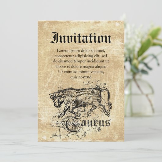 Vintag Zodiac Taurus Einladung (Stehend Vorderseite)