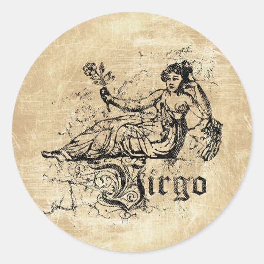 Vintag Zodiac Virgo Runder Aufkleber (Vorderseite)