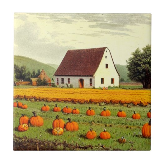Vintag Zuhause Pumpkin Field Fliese (Vorderseite)