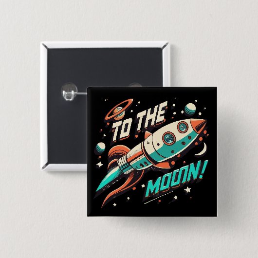 Vintag zum Mondraketenschiff Button (Vorne & Hinten)