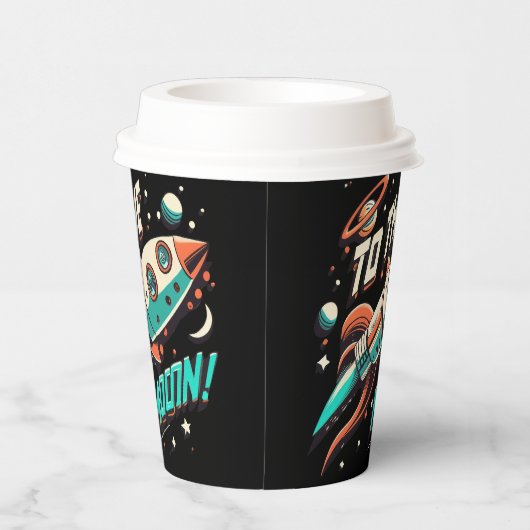 Vintag zum Mondraketenschiff Pappbecher (Rechts)