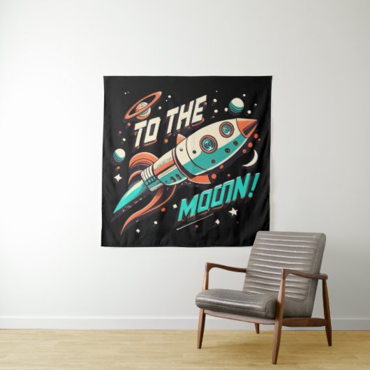 Vintag zum Mondraketenschiff Wandteppich (Beispiel)
