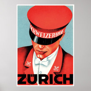 Vintag Zürich Hotel Reisewerbung Poster