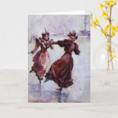 Vintag - Zwei Frauen Ice-Skaten Karte (Gelbe Blume)