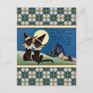 Vintag zwei schwarze Katzen Halloween Postkarte