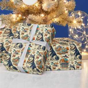 Vintagae Korean Jindo Dog Illustration Geschenkpapier