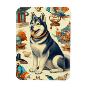 Vintagae Korean Jindo Hund Illustration Magnet