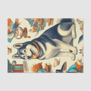 Vintagae Korean Jindo Hund Illustration Seidenpapier