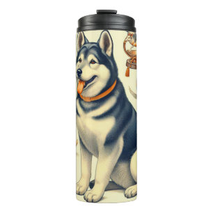 Vintagae Korean Jindo Hund Illustration Thermosbecher