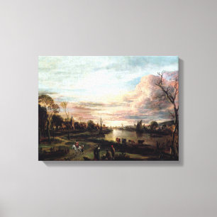 Vintage 1650er Jahre Landschaft bei Sunset Canvas  Leinwanddruck