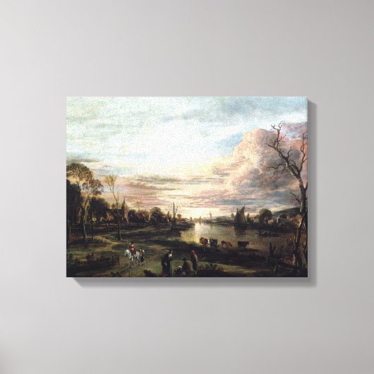 Vintage 1650er Jahre Landschaft bei Sunset Canvas  Leinwanddruck (Vorderseite)
