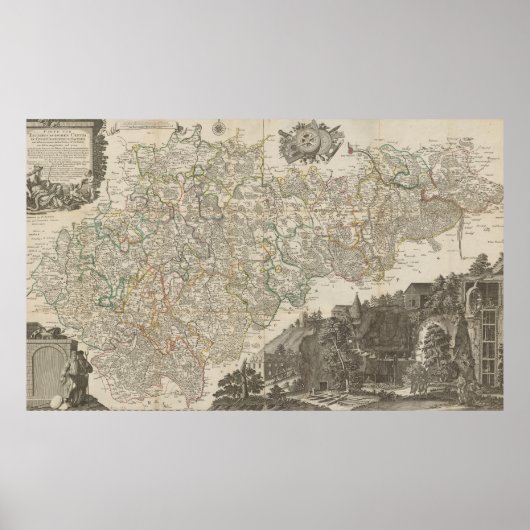 Vintage 1757 Map of Germany, Historical German Poster (Vorne)