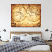 Vintage 1773 Mauer der Weltkarte Kunst Leinwanddruck (Insitu (Schlafzimmer))