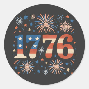 Vintage-1776-amerikanische-Flagge-Feuerwerk-4.-Jul Runder Aufkleber
