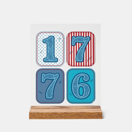 Vintage 1776 patriotisches Patchwork Acrylschild (Vorderseite)