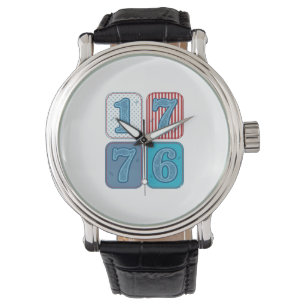Vintage 1776 patriotisches Patchwork Armbanduhr