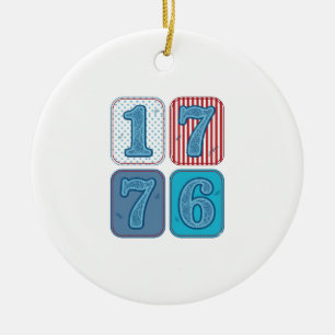 Vintage 1776 patriotisches Patchwork Keramik Ornament